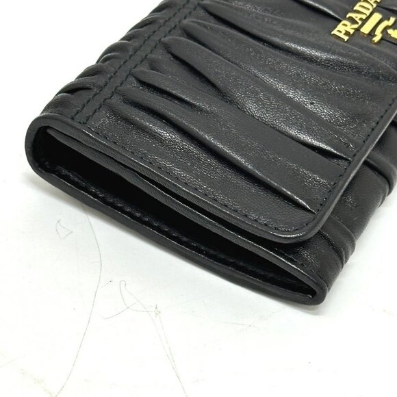 PRADA 1M1132 Logo Gather Two fold Long Wallet Leather Black - Picture 5 of 16